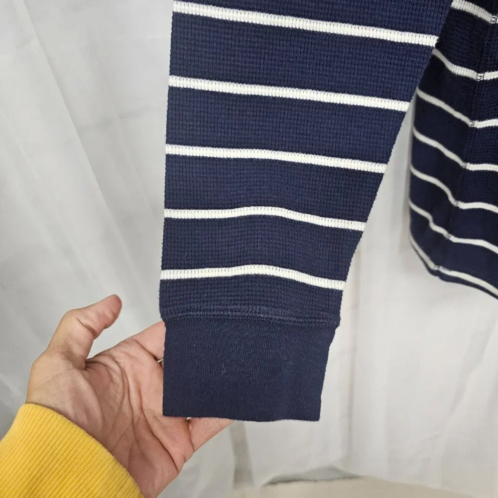 Polo Navy Blue White Striped Long Sleeve Thermal Tee Nautical Preppy Unisex L